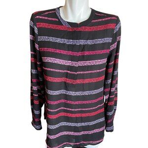 Apt 9 Blouse Zipped Tunic Women's Size Medium Black Red Purple Striped NWT
